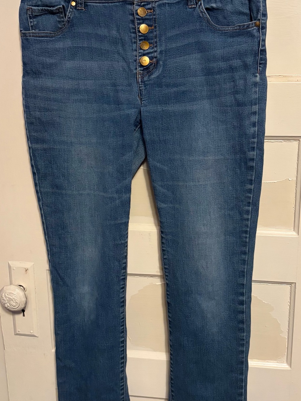 d. jeans High-Rise Button-Fly Skinny Jeans in Medium Blue
